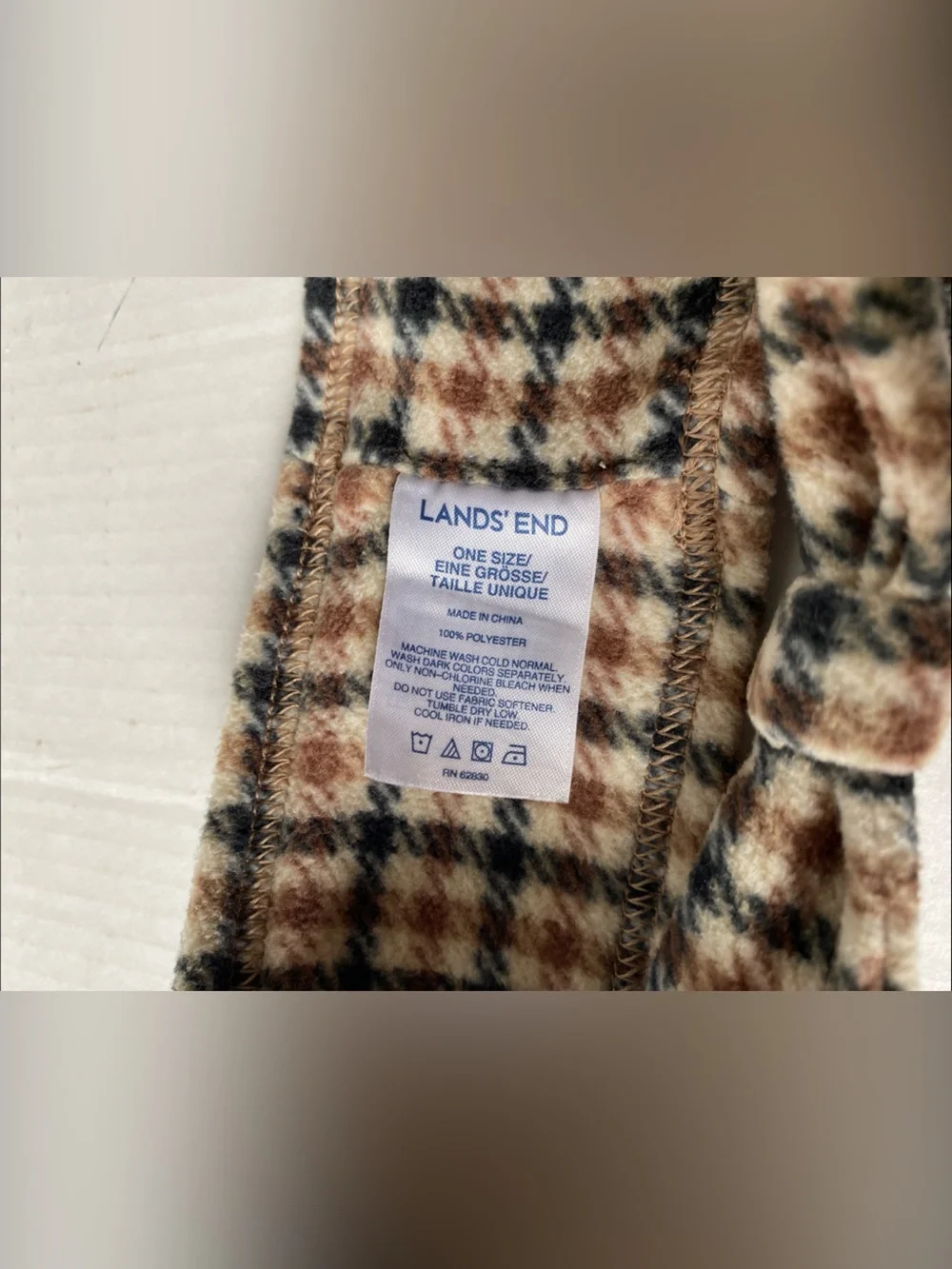 Lands' End Brown and Cream Plaid Knit Twist Headband
